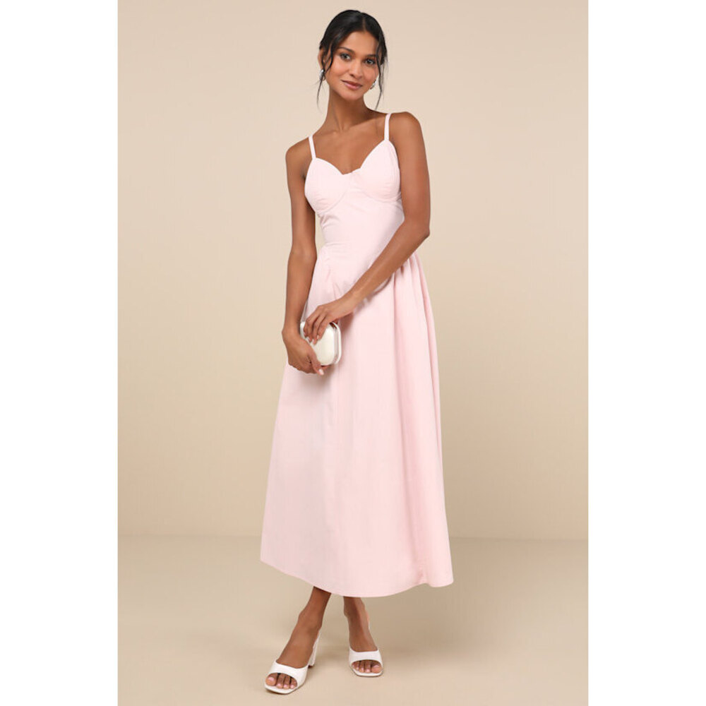 Lulus Veris Blush Pink Bustier Midi Dress - Size L